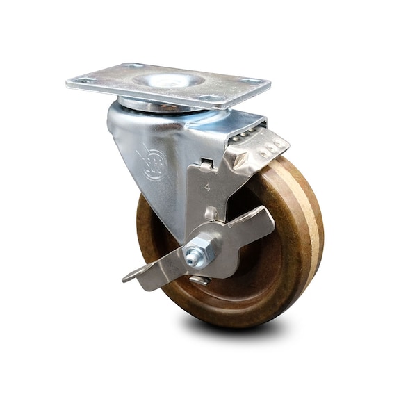 4 Inch High Temp Phenolic Wheel Swivel Top Plate Caster with Brake SCC